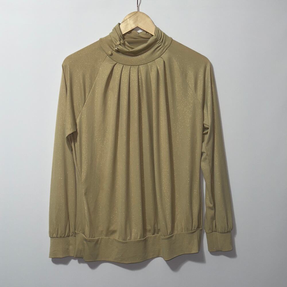 New York and Company Pleated Turtleneck Casual Blouse women's Size Medium